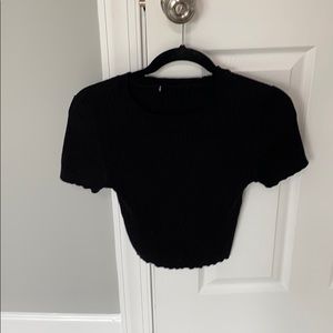 Black rubber crop sweater top